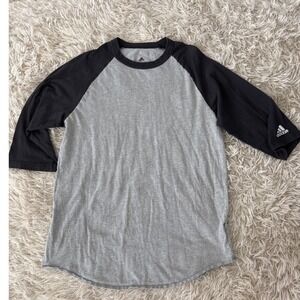 Vintage 80's Adidas Raglan Baseball Tee Gray Black 3 Stripe Logo  Size S